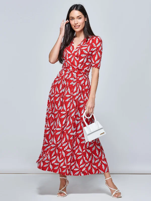 Coleen Wrap Maxi Dress, Red Leafy