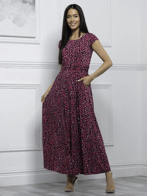 Karlee Cap Sleeve Maxi Dress, Cerise