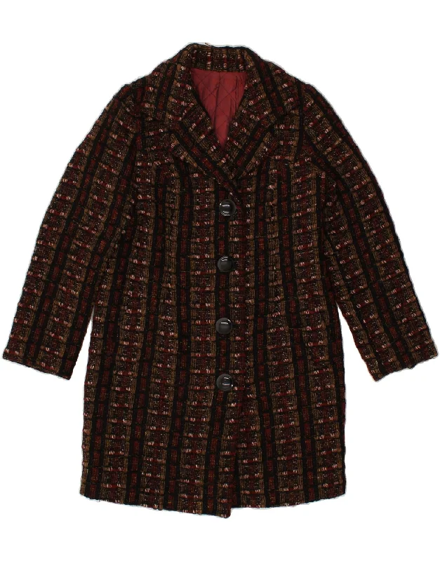 VINTAGE Womens Overcoat UK 14 Medium Brown Check