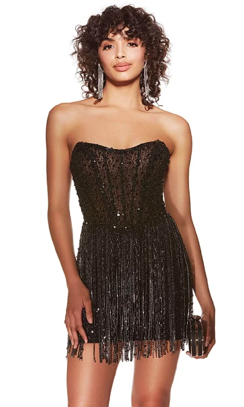 Alyce Paris 4940 - Strapless Fringe Detailed Cocktail Dress