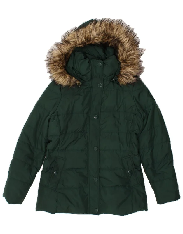 TOMMY HILFIGER Womens Hooded Padded Jacket UK 14 Medium Green Polyester