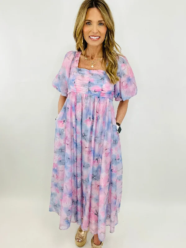 SPLASH OF WATERCOLOR MIDI DRESS