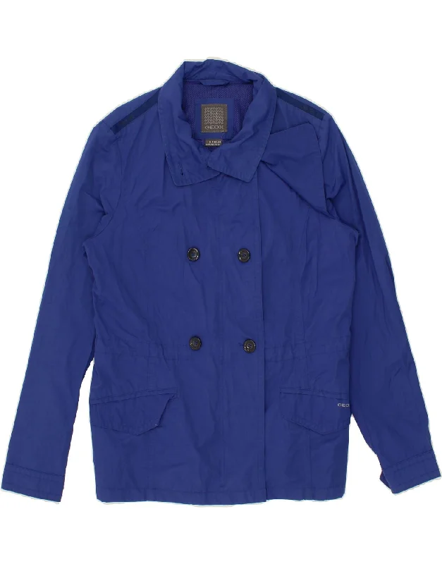 GEOX Womens Double Breasted Trench Coat UK 14 Medium Blue Polyamide