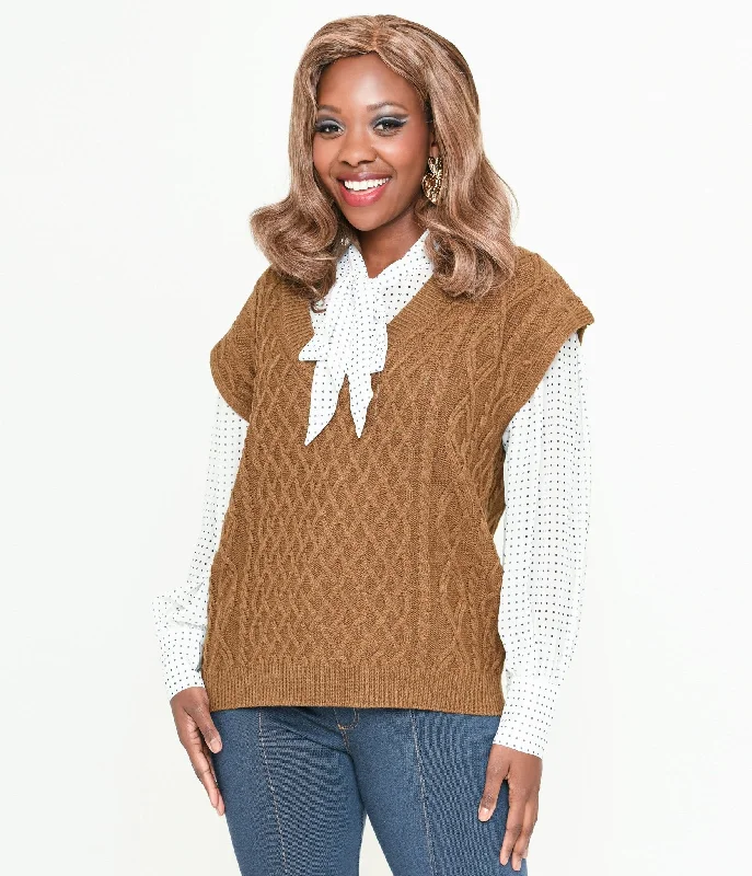 Brown Cable Knit Sweater Vest