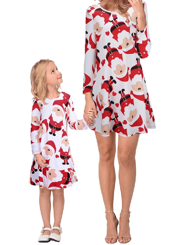 Women Christmas Snowman Print Parent-Child Dress