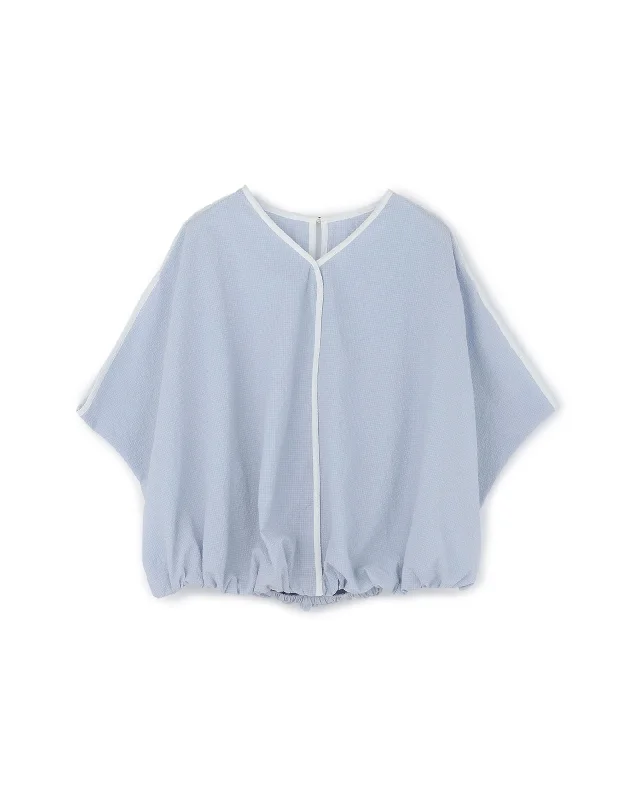 Seersucker Gather Hem Blouse