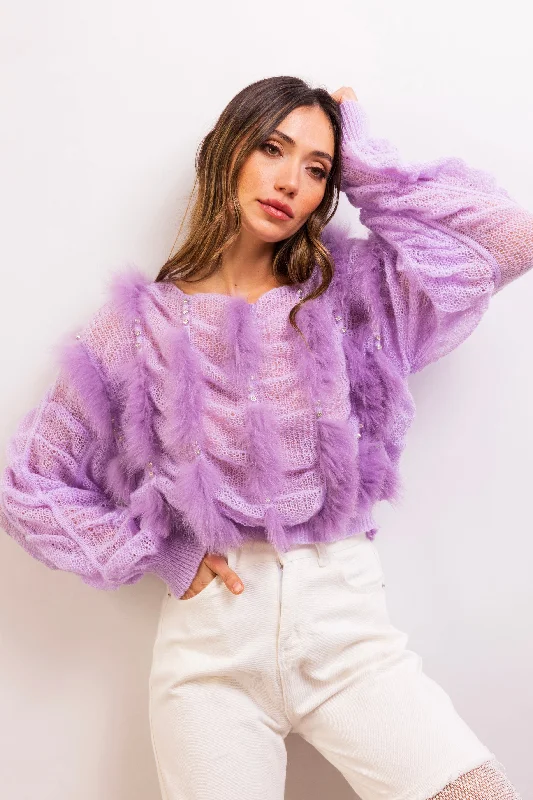 My Favor Embellished Wool Sweater in Lilac