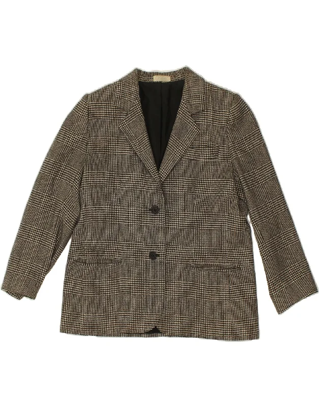 VINTAGE Womens 2 Button Blazer Jacket EU 46 XL Grey Check Wool