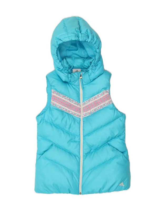 ADIDAS Womens Hooded Padded Gilet UK 10 Small  Blue Nylon