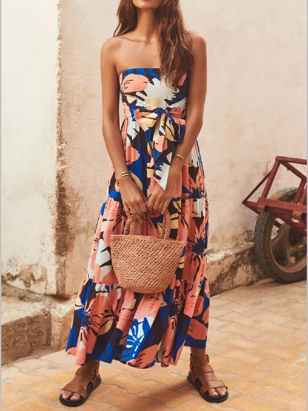 Strapless Printed Stylish Maxi Dress