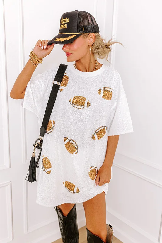 Football Season Sequin Mini Dress in White